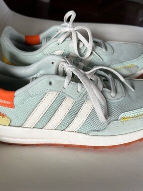 Adidas Mint Green and Orange Lace-Up Sneakers